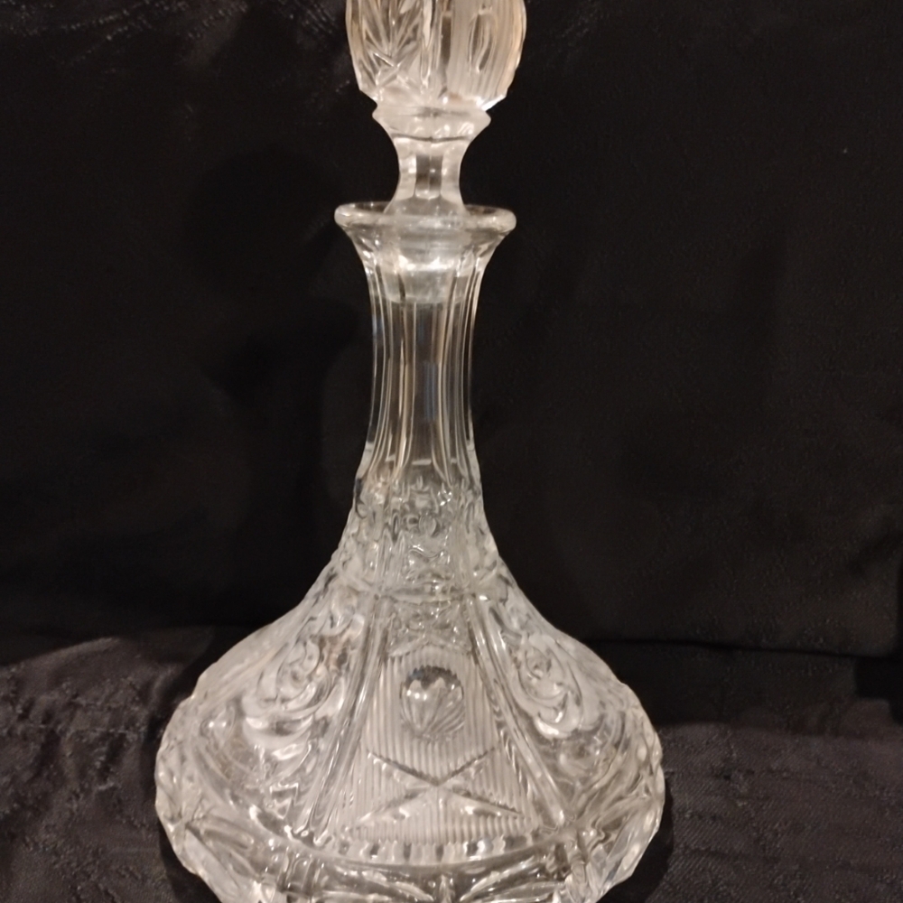 60'S ANTIQUE SHIP CAPTAINS ETCHED FLORAL LEAD CRYSTAL DECANTER